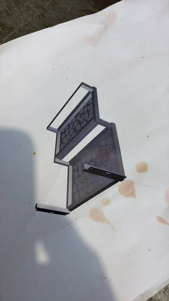 Printed 3D view of the decorative laser-cut stair treads for the garden pond staircase