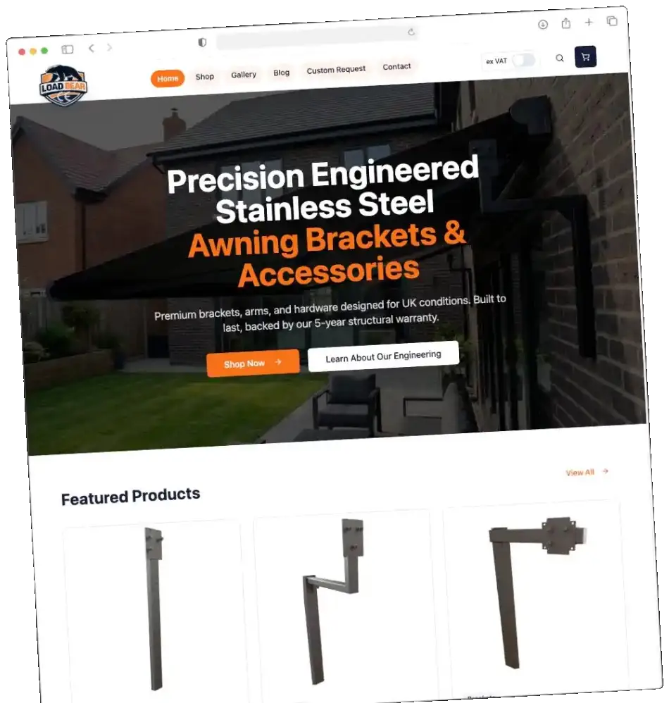 Load Bear website - precision-engineered stainless steel awning brackets and accessories