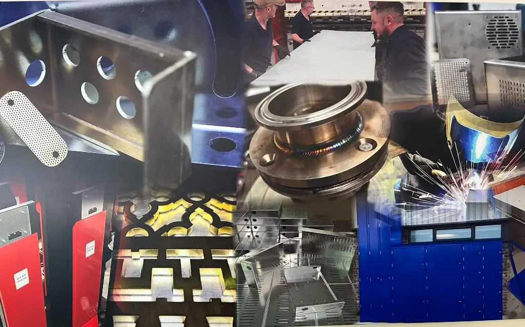 Wheeler Fabrications workshop collage showing laser-cut decorative panels and fabrication work